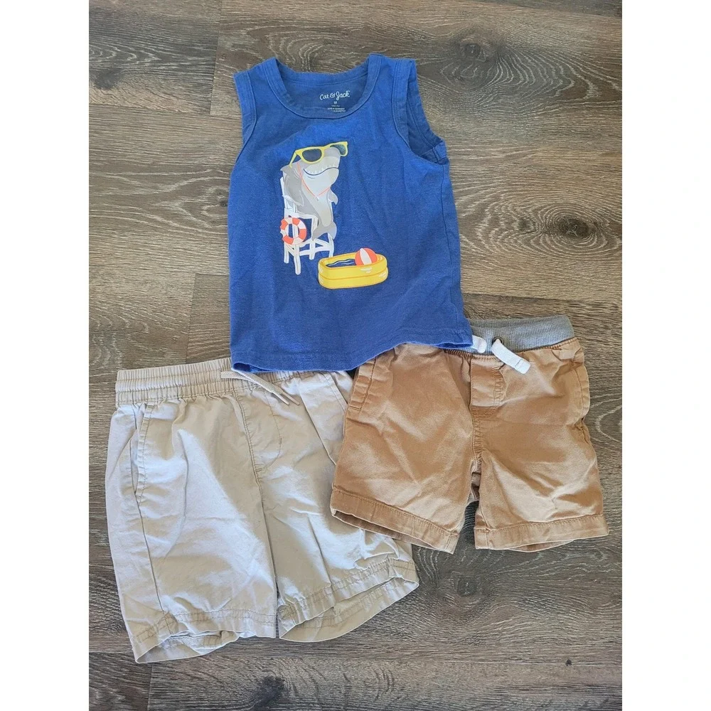 Cat & Jack Old Navy Toddler Boys 2T Summer Bundle‎ Shark Tank Top Shorts 3pc #5